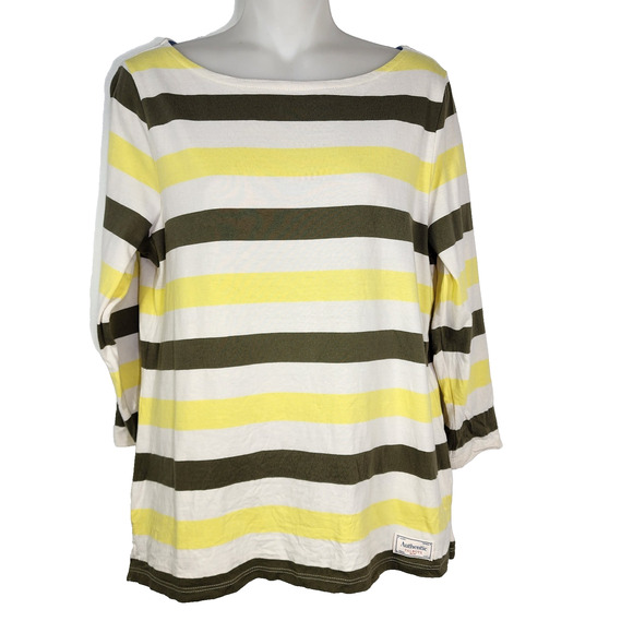 Talbots Tee Authentic Women Medium Carlotta Stripe Cotton Bateau 3/4 Sleeve Knit - Picture 1 of 9
